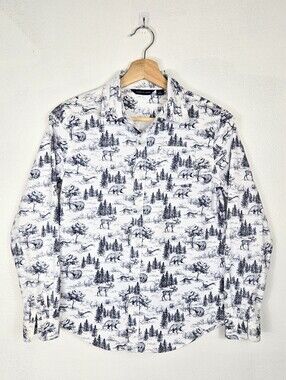 Janie and Jack Boys' The Woodland Toile Cotton Flannel Shirt Size 12 Long sleeve